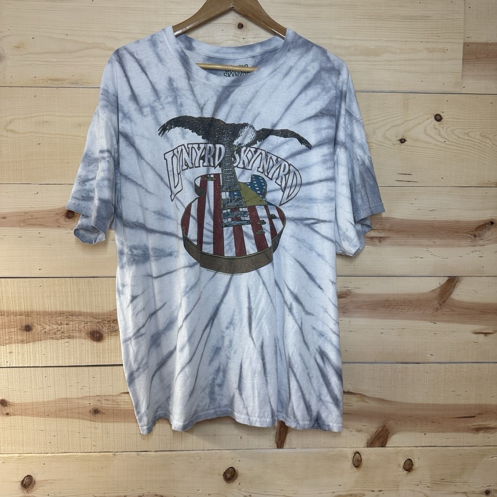 Lynyrd Skynyrd Tie Dye Band T Shirt Men's 2XL Eagle American Flag Guitar Graphic